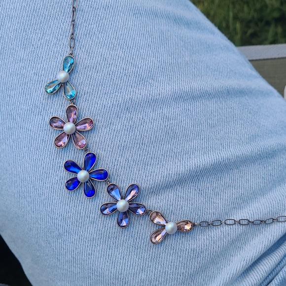 Blue and Silver Floral Necklace - Picture 3 of 3